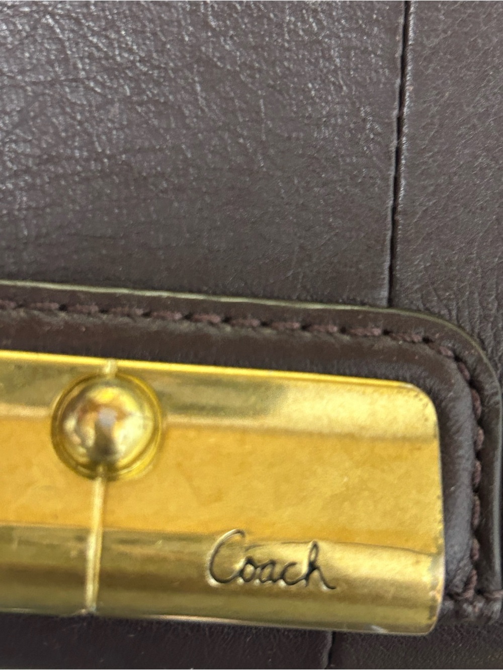 Coach Vintage Leather Trifiold Clutch Wallet in Dark Brown w/Gold Accent Approx. - Picture 7 of 13